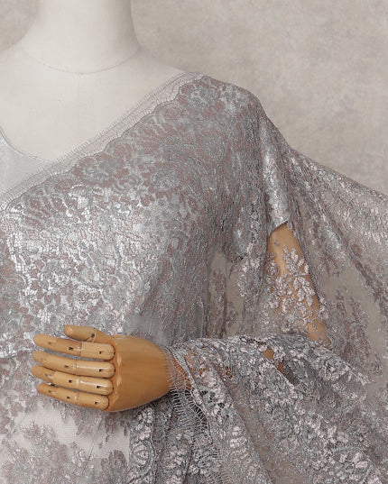Rose Taupe Grey Chantilly Lace Saree - D31687