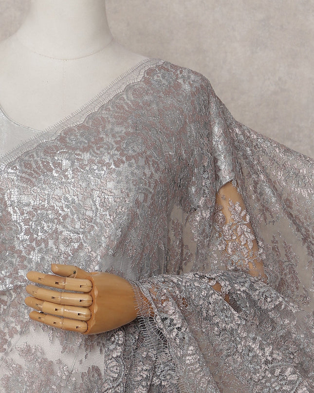 Rose Taupe Grey Chantilly Lace Saree - D31687