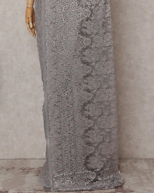 Rose Taupe Grey Chantilly Lace Saree - D31687