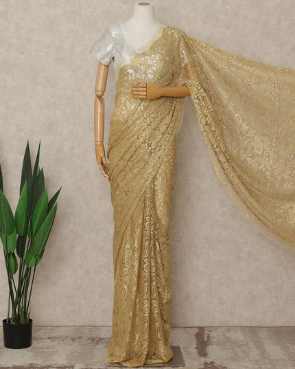 Gold French Metallic Chantilly Lace Saree