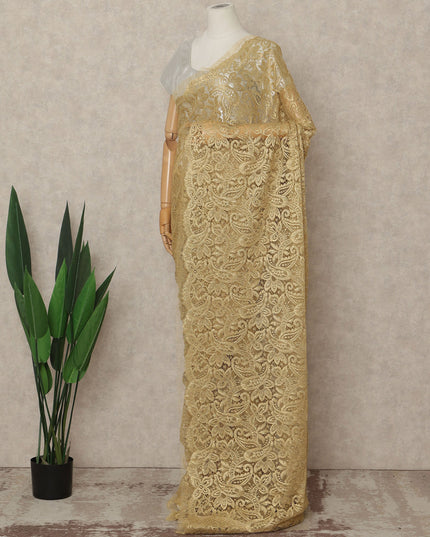 Gold French Metallic Chantilly Lace Saree
