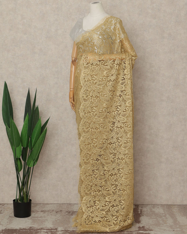 Gold French Metallic Chantilly Lace Saree