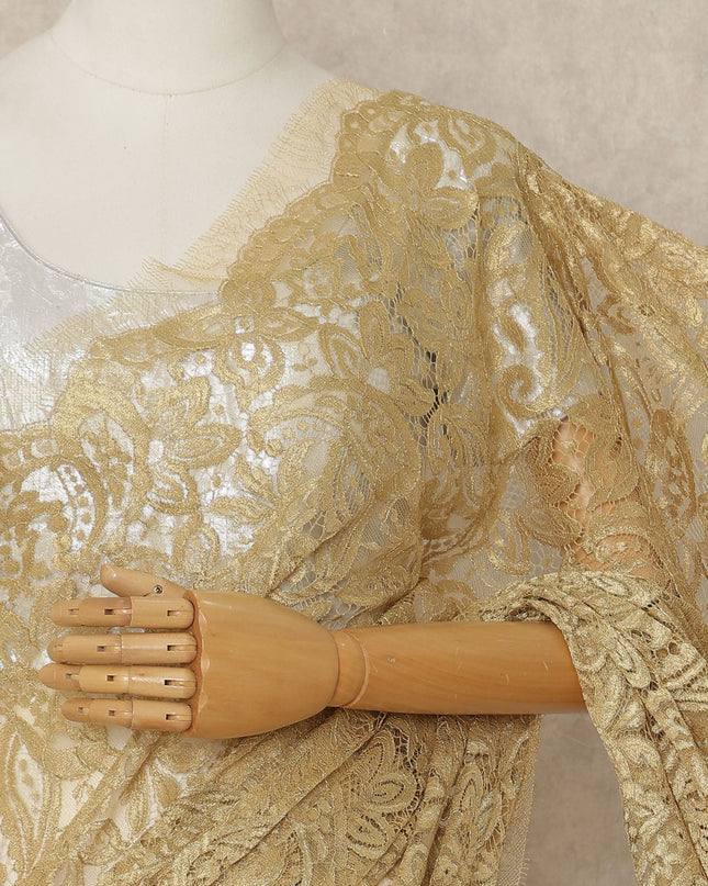 Gold French Metallic Chantilly Lace Saree