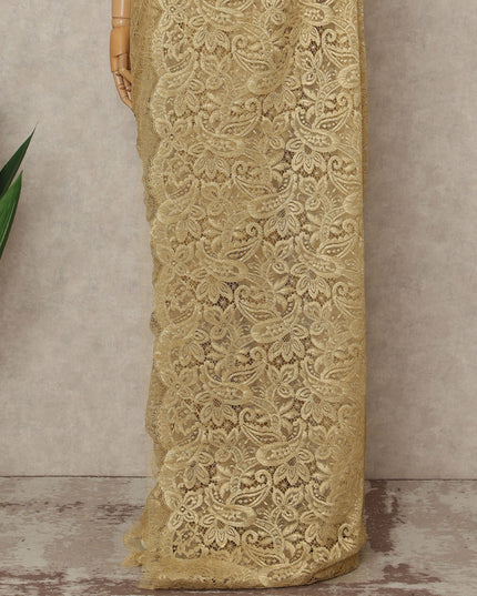 Gold French Metallic Chantilly Lace Saree