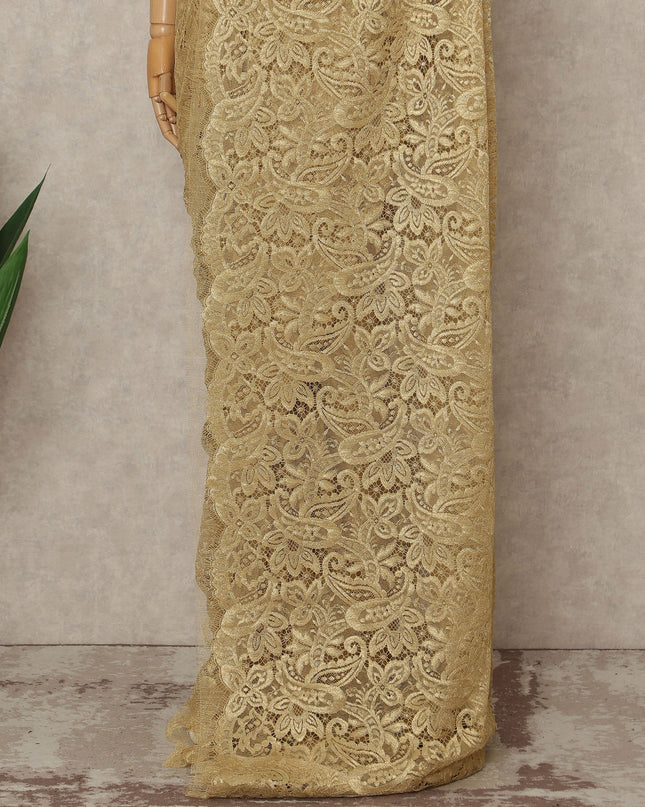 Gold French Metallic Chantilly Lace Saree