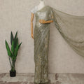 Olive Green Premium French Metallic Chantilly Lace Saree, 5.5 Mtrs Length, 110 Cms Width, Crafted in France-Blouse Not Included-D26691