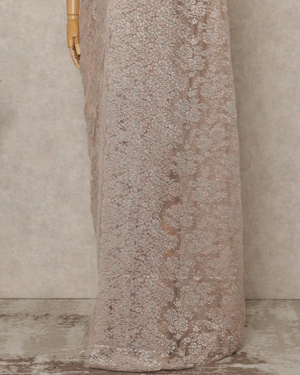 Blush Pink Premium French Metallic Chantilly Lace Saree, 5.5 Mtrs Length, 110 Cms Width, Crafted in France-Blouse Not Included-D26688