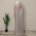 Silver Rose Premium French Metallic Chantilly Lace Saree, 5.5 Mtrs Length, 110 Cms Width, Crafted in France-Blouse Not Included-D26694