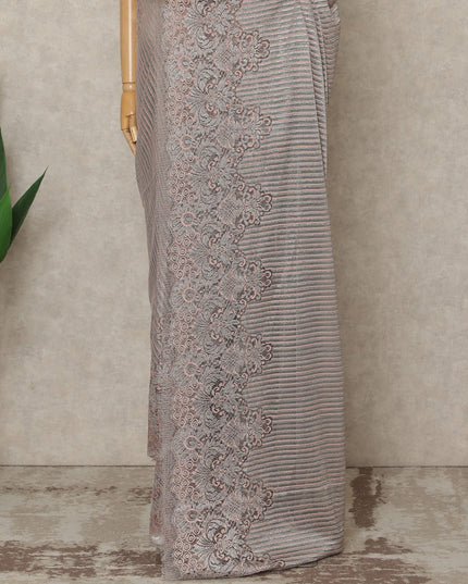 Silver Rose Premium French Metallic Chantilly Lace Saree, 5.5 Mtrs Length, 110 Cms Width, Crafted in France-Blouse Not Included-D26694