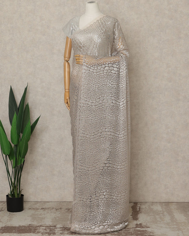 Champagne Peach Premium French Metallic Chantilly Lace Saree, 5.5 Mtrs Length, 110 Cms Width, Crafted in France-Blouse Not Included-D26686