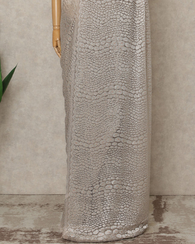 Champagne Peach Premium French Metallic Chantilly Lace Saree, 5.5 Mtrs Length, 110 Cms Width, Crafted in France-Blouse Not Included-D26686
