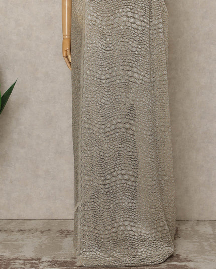 Champagne Silver Premium French Metallic Chantilly Lace Saree, 5.5 Mtrs Length, 110 Cms Width, Crafted in France-Blouse Not Included-D26695