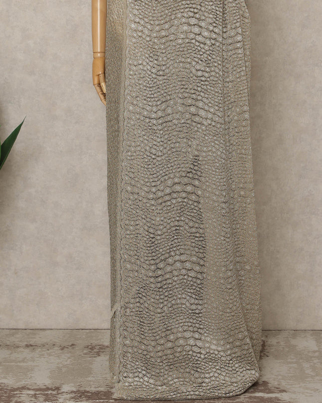 Champagne Silver Premium French Metallic Chantilly Lace Saree, 5.5 Mtrs Length, 110 Cms Width, Crafted in France-Blouse Not Included-D26695