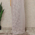 Soft Lilac Pink Premium French Metallic Chantilly Lace Saree, 5.5 Mtrs Length, 110 Cms Width, Crafted in France-Blouse Not Included-D26693