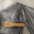 Steel Black Premium French Metallic Chantilly Lace Saree, 5.5 Mtrs Length, 110 Cms Width, Crafted in France-Blouse Not Included-D26689