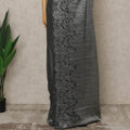 Steel Black Premium French Metallic Chantilly Lace Saree, 5.5 Mtrs Length, 110 Cms Width, Crafted in France-Blouse Not Included-D26689