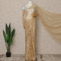 Champagne Beige Premium French Chantilly Saree Lace with Stone Work 5.5 Mtrs Length, Width 110 Cms and Made in France-D27158