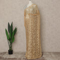 Champagne Beige Premium French Chantilly Saree Lace with Stone Work 5.5 Mtrs Length, Width 110 Cms and Made in France-D27158