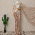 Peach Nude Premium French Chantilly Saree Lace with Stone Work 5.5 Mtrs Length, Width 110 Cms and Made in France-D27161