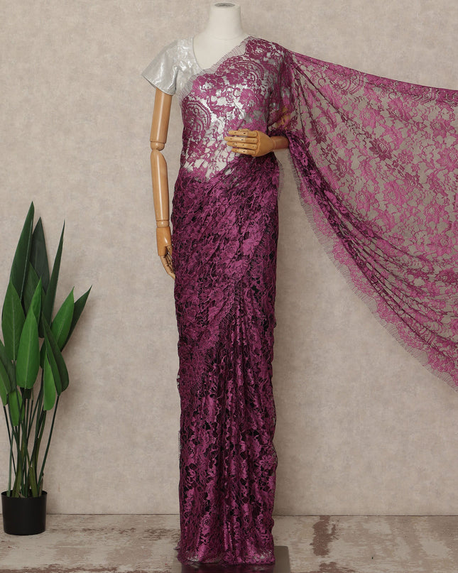 Wine Premium French Two Tone Chantilly Saree Lace 5.5 Mtrs Width 110 Cms France-D27347