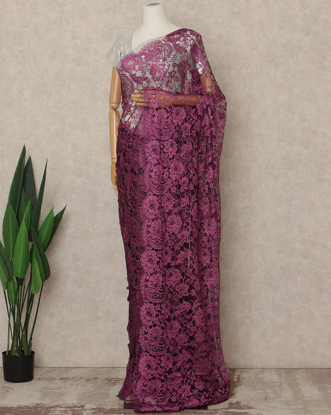 Wine Premium French Two Tone Chantilly Saree Lace 5.5 Mtrs Width 110 Cms France-D27347
