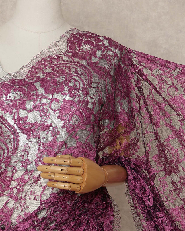 Wine Premium French Two Tone Chantilly Saree Lace 5.5 Mtrs Width 110 Cms France-D27347