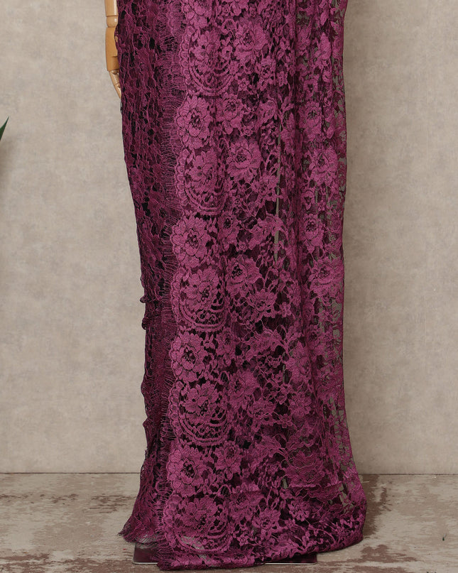 Wine Premium French Two Tone Chantilly Saree Lace 5.5 Mtrs Width 110 Cms France-D27347