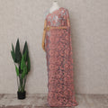 Coral Pink over Turquoise Blue Chantilly Lace Saree - D31617