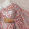 Coral Pink over Turquoise Blue Chantilly Lace Saree - D31617
