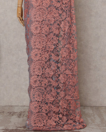 Coral Pink over Turquoise Blue Chantilly Lace Saree - D31617