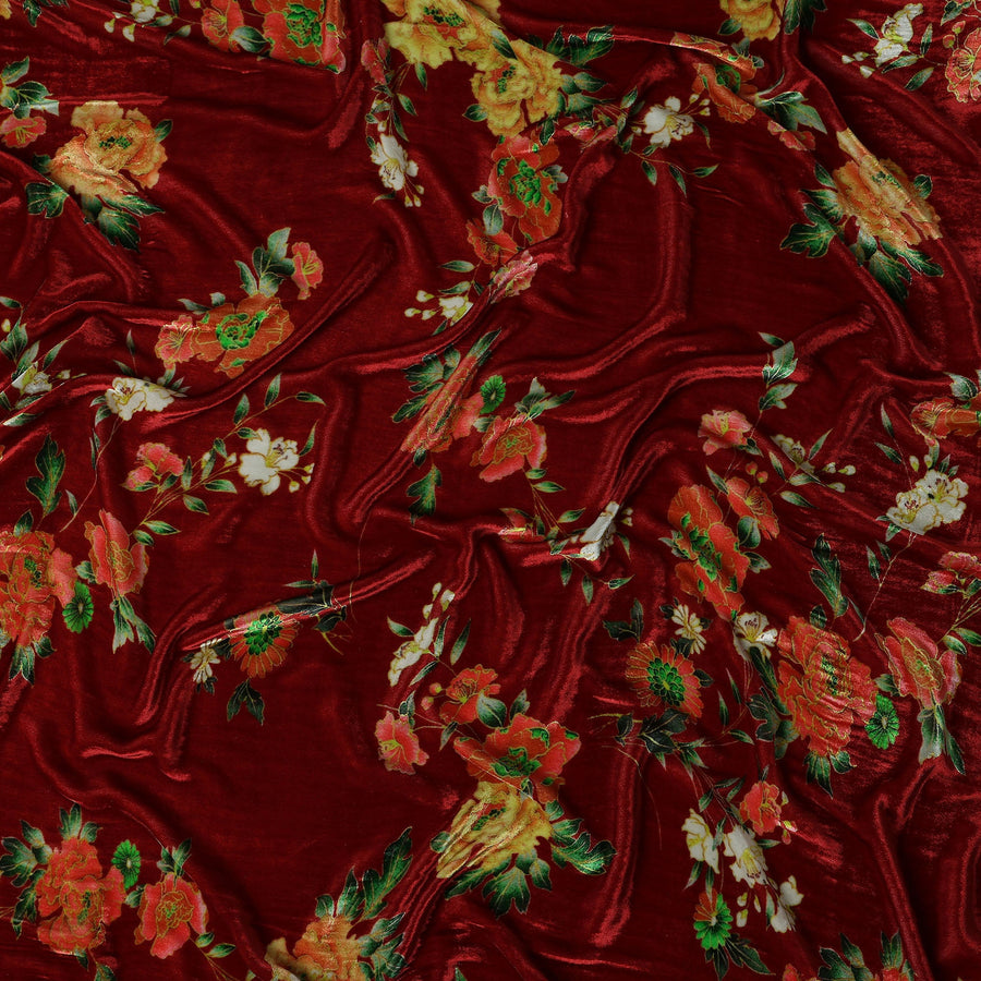 Burgundy Maroon Floral Bouquet Fabric