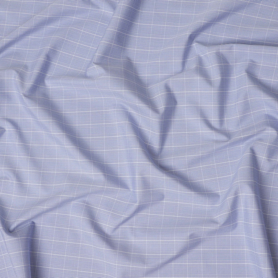 Blue Micro Check Pattern Premium Pure Italian 100% Cotton Shirting Fabric Soft Breathable Fine Woven Lightweight Luxury Shirt Material 150 Cms Width Italy Origin-D28492 - Regal Fabrics