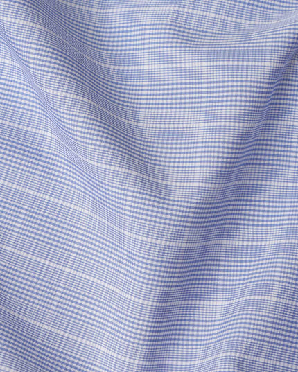 Blue Micro Check Pattern Premium Pure Italian 100% Cotton Shirting Fabric Soft Breathable Fine Woven Lightweight Luxury Shirt Material 150 Cms Width Italy Origin-D28492 - Regal Fabrics
