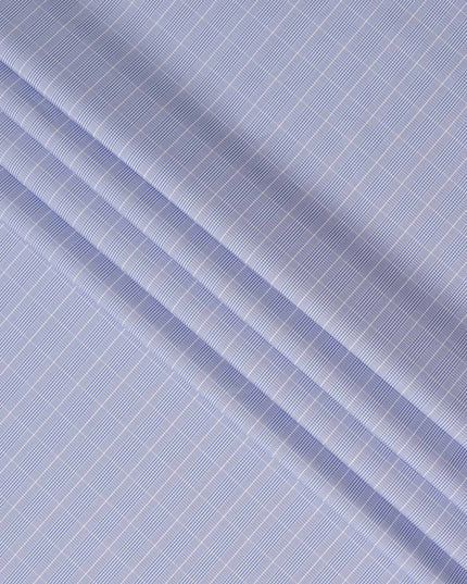 Blue Micro Check Pattern Premium Pure Italian 100% Cotton Shirting Fabric Soft Breathable Fine Woven Lightweight Luxury Shirt Material 150 Cms Width Italy Origin-D28492 - Regal Fabrics