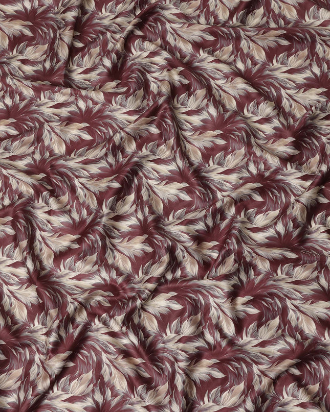 Maroon Leaf Printed Cotton Lawn Fabric Soft Lightweight Breathable Dressmaking Sewing Material 4.0 Meters Length 110 Cms Width India-D27619