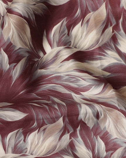 Maroon Leaf Printed Cotton Lawn Fabric Soft Lightweight Breathable Dressmaking Sewing Material 4.0 Meters Length 110 Cms Width India-D27619