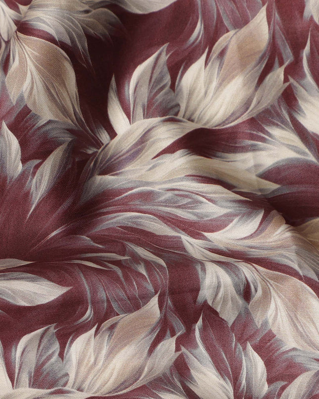 Maroon Leaf Printed Cotton Lawn Fabric Soft Lightweight Breathable Dressmaking Sewing Material 4.0 Meters Length 110 Cms Width India-D27619