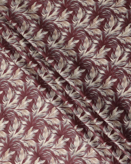 Maroon Leaf Printed Cotton Lawn Fabric Soft Lightweight Breathable Dressmaking Sewing Material 4.0 Meters Length 110 Cms Width India-D27619