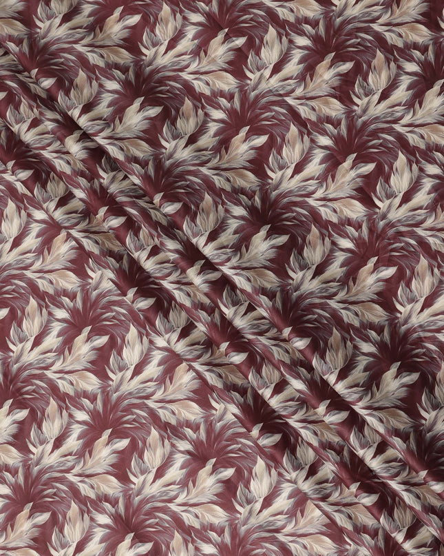 Maroon Leaf Printed Cotton Lawn Fabric Soft Lightweight Breathable Dressmaking Sewing Material 4.0 Meters Length 110 Cms Width India-D27619