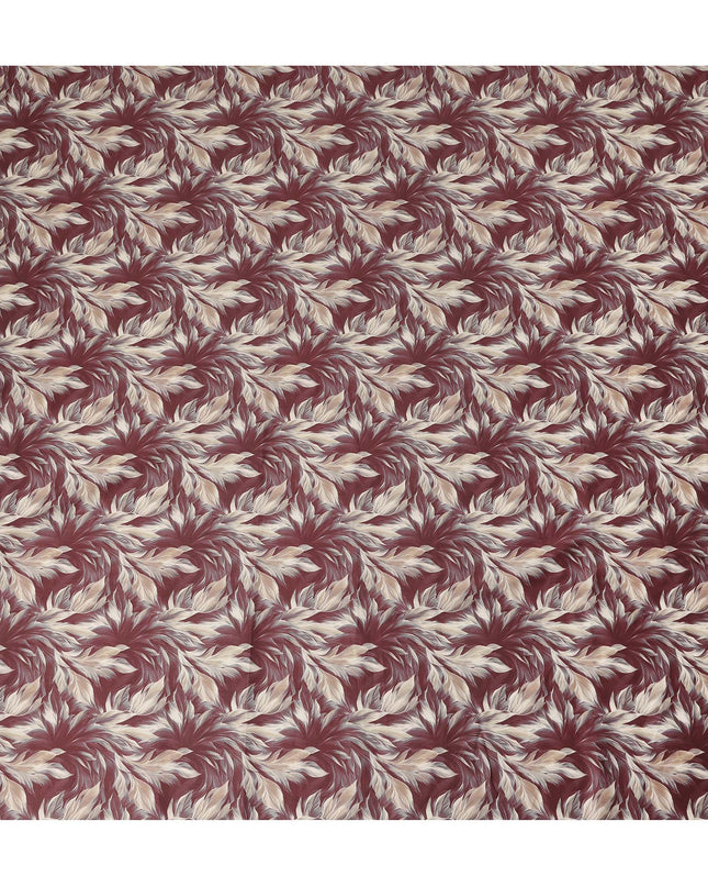 Maroon Leaf Printed Cotton Lawn Fabric Soft Lightweight Breathable Dressmaking Sewing Material 4.0 Meters Length 110 Cms Width India-D27619