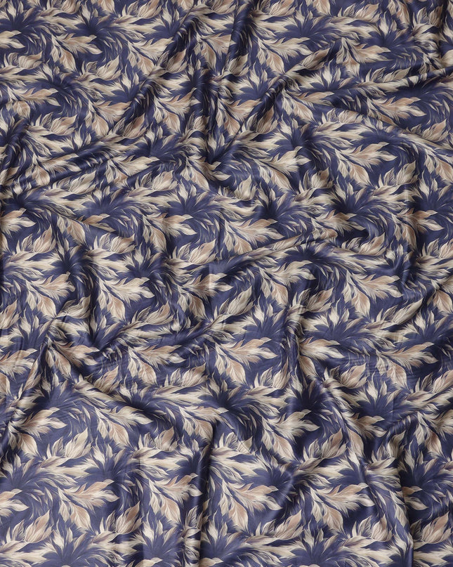 Navy Blue Leaf Printed Cotton Lawn Fabric 4.0 Meters Length 110 Cms Width Soft Lightweight Breathable Sewing India-D27616