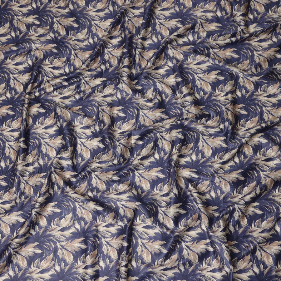 Navy Blue Leaf Printed Cotton Lawn Fabric 4.0 Meters Length 110 Cms Width Soft Lightweight Breathable Sewing India-D27616