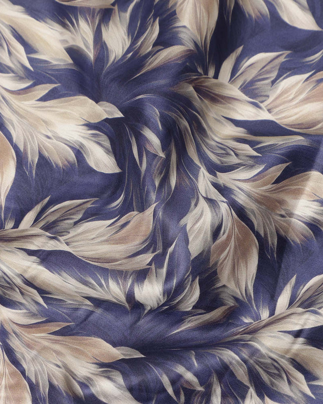 Navy Blue Leaf Printed Cotton Lawn Fabric 4.0 Meters Length 110 Cms Width Soft Lightweight Breathable Sewing India-D27616