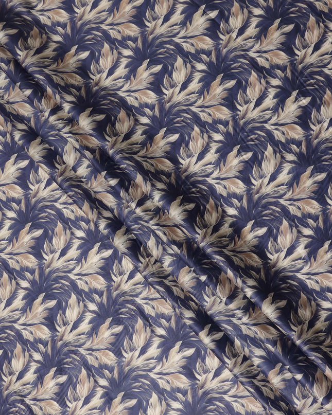 Navy Blue Leaf Printed Cotton Lawn Fabric 4.0 Meters Length 110 Cms Width Soft Lightweight Breathable Sewing India-D27616