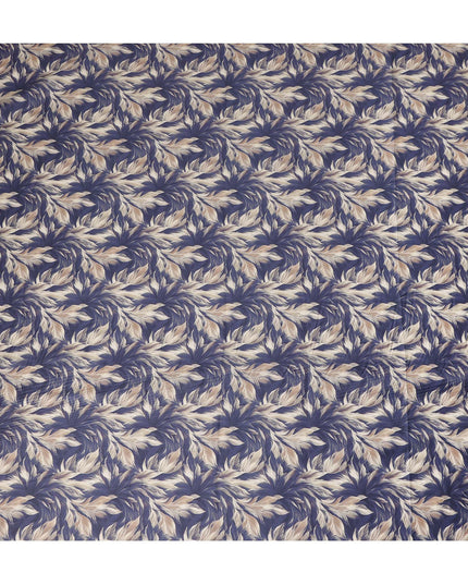 Navy Blue Leaf Printed Cotton Lawn Fabric 4.0 Meters Length 110 Cms Width Soft Lightweight Breathable Sewing India-D27616