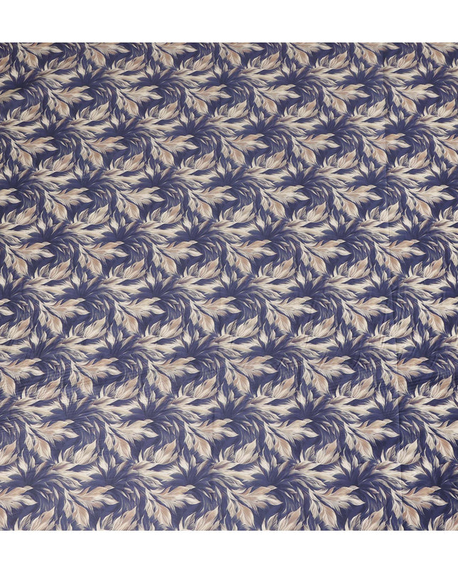 Navy Blue Leaf Printed Cotton Lawn Fabric 4.0 Meters Length 110 Cms Width Soft Lightweight Breathable Sewing India-D27616