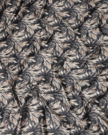 Charcoal Grey Leaf Printed Cotton Lawn Fabric Soft Lightweight Breathable Dressmaking Sewing Material 4.0 Meters Length 110 Cms Width India-D27618