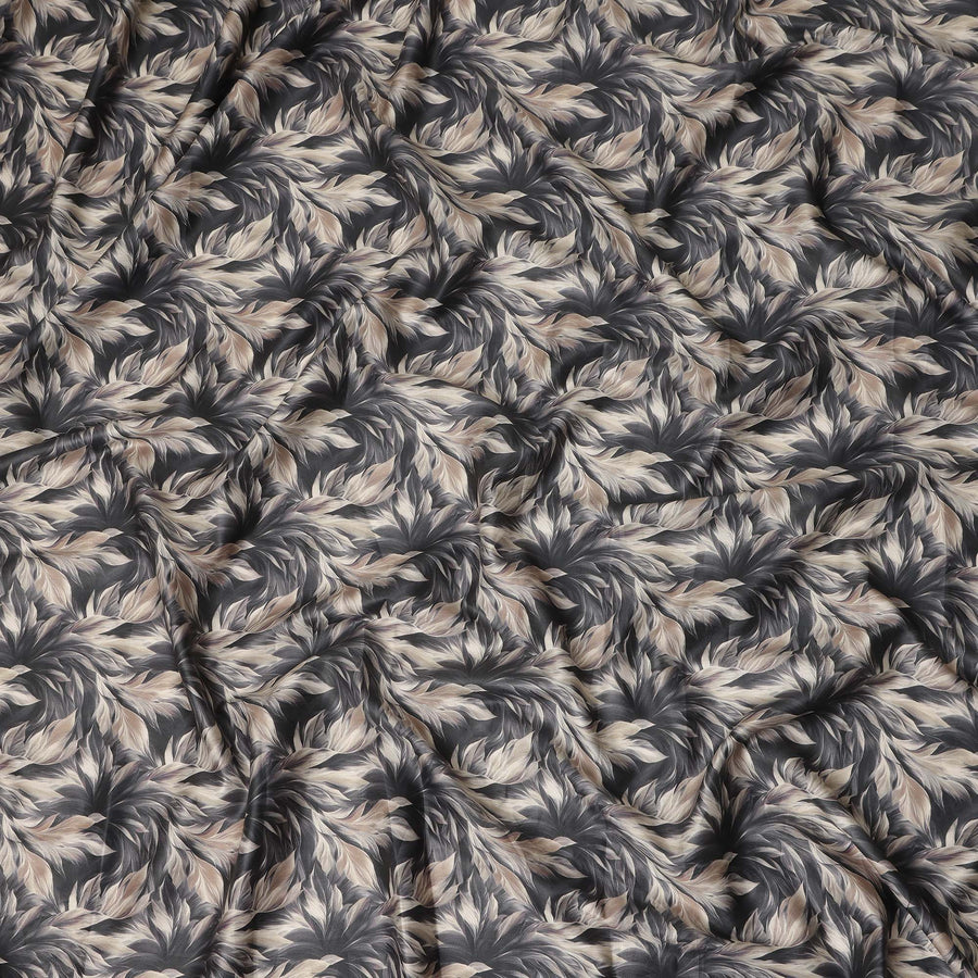 Charcoal Grey Leaf Printed Cotton Lawn Fabric Soft Lightweight Breathable Dressmaking Sewing Material 4.0 Meters Length 110 Cms Width India-D27618