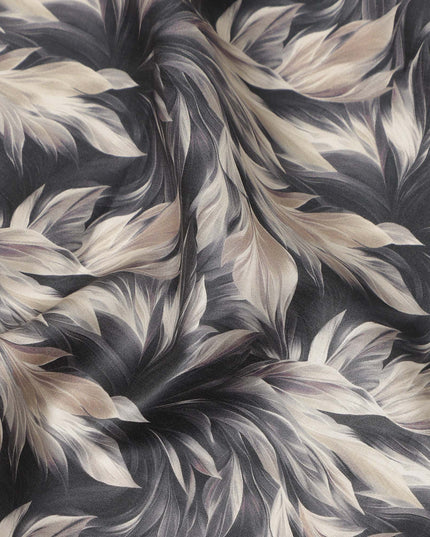 Charcoal Grey Leaf Printed Cotton Lawn Fabric Soft Lightweight Breathable Dressmaking Sewing Material 4.0 Meters Length 110 Cms Width India-D27618