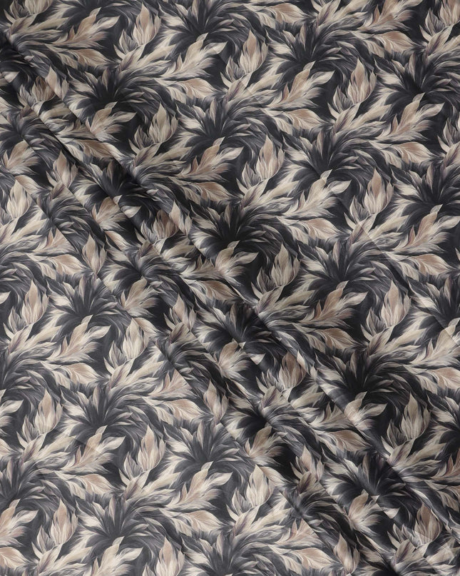 Charcoal Grey Leaf Printed Cotton Lawn Fabric Soft Lightweight Breathable Dressmaking Sewing Material 4.0 Meters Length 110 Cms Width India-D27618